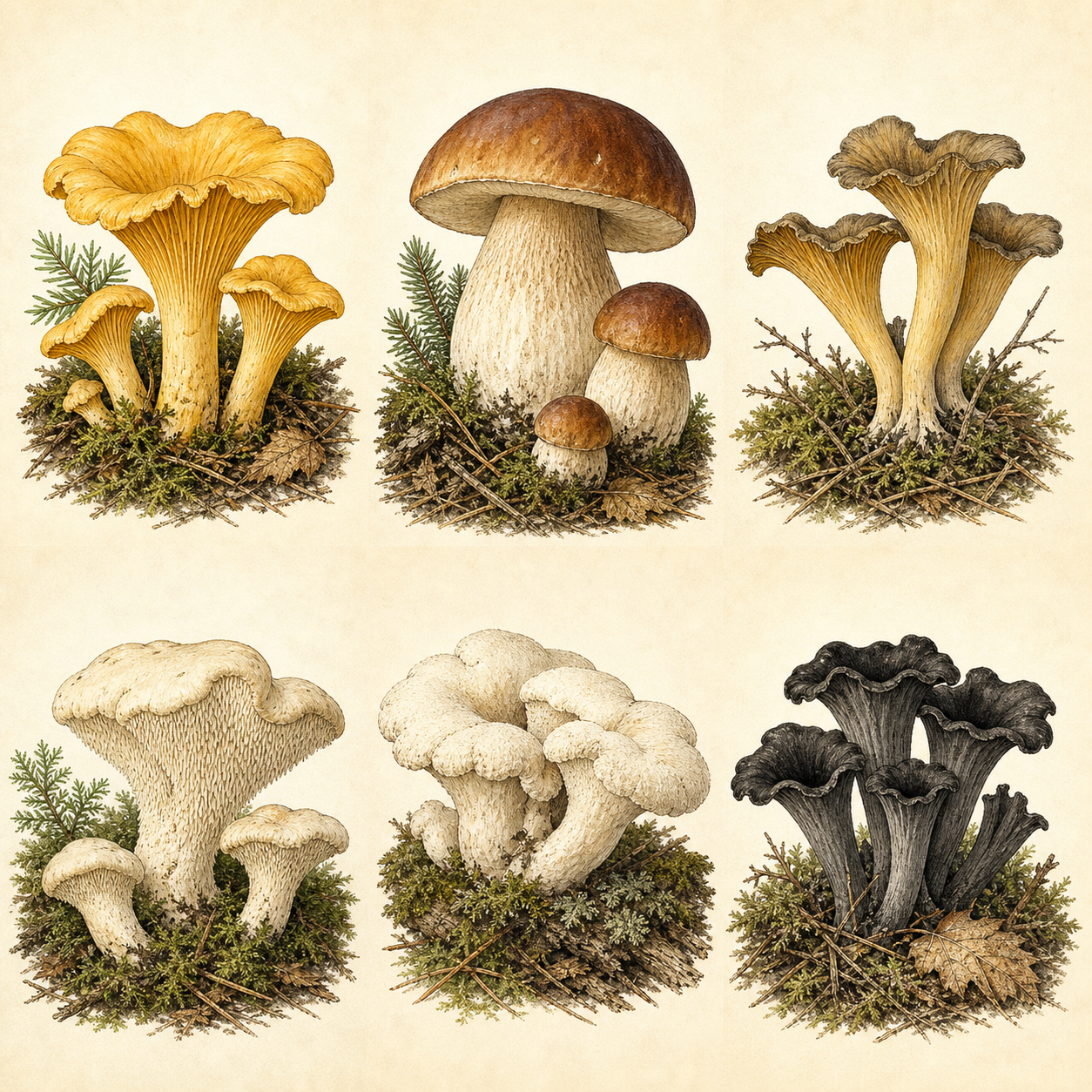 Illustrated selection of mushroom species