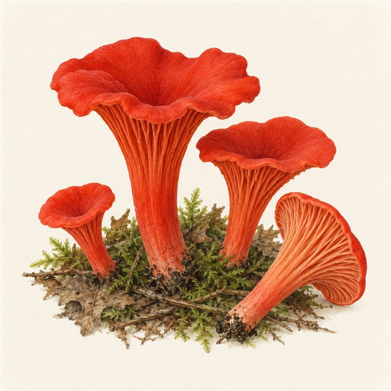 Sinoberkantarell (Cantharellus cinnabarinus)
