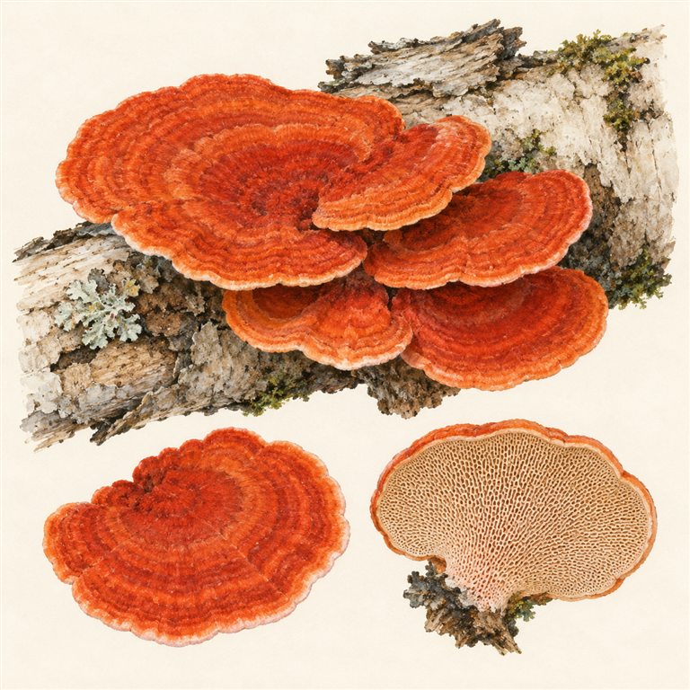 Sinoberkjuke (Trametes cinnabarina)